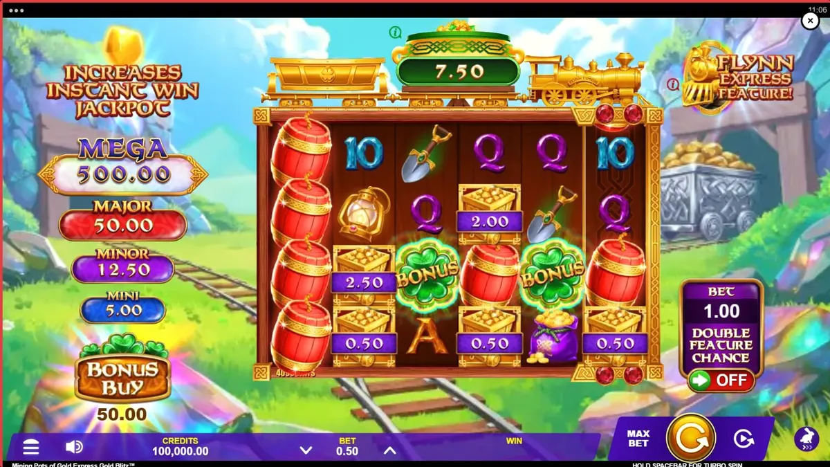 Lucky Lad Flynn dalam permainan slot Mining Pots of Gold Express Gold Blitz
