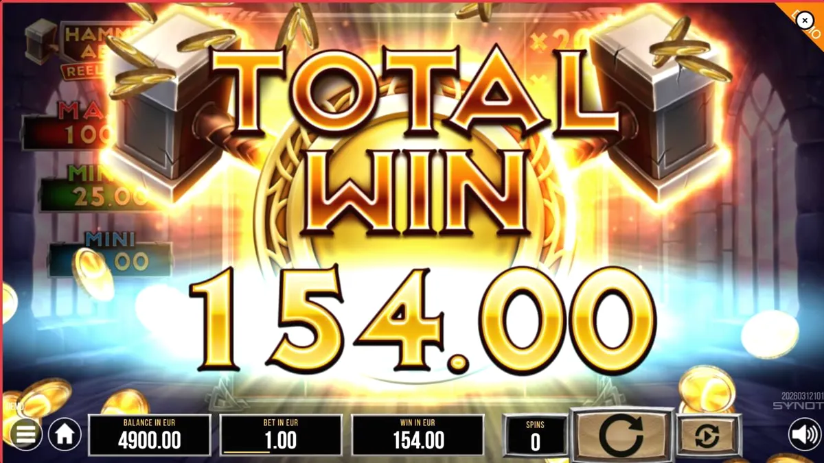 Hammer of Aesir slot machine interface with Norse mythology theme
